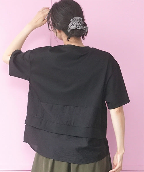 異素材切替ティアードデザインTシャツカットソー 58-0018