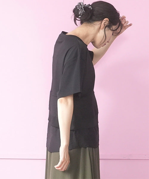 異素材切替ティアードデザインTシャツカットソー 58-0018