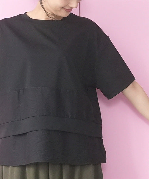 異素材切替ティアードデザインTシャツカットソー 58-0018