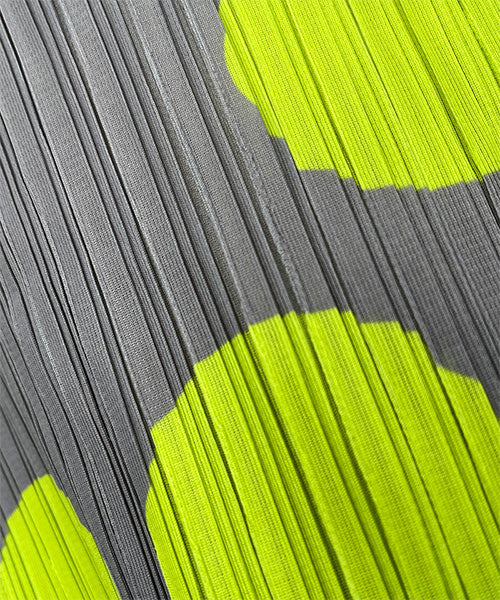 プリーツ加工ドット柄裾異素材切替7分袖ワンピース 91-0180