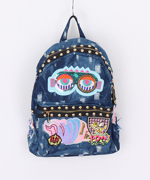 デニムワッペンミニリュックサック AM522｜40代 50代 60代 大人の女性