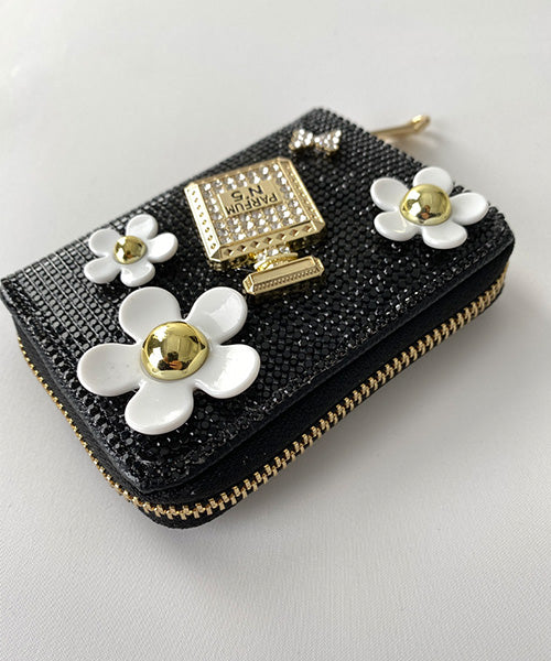 フラワー&香水瓶ビジュー付きカードケース AM8010F｜40代 50代 60代