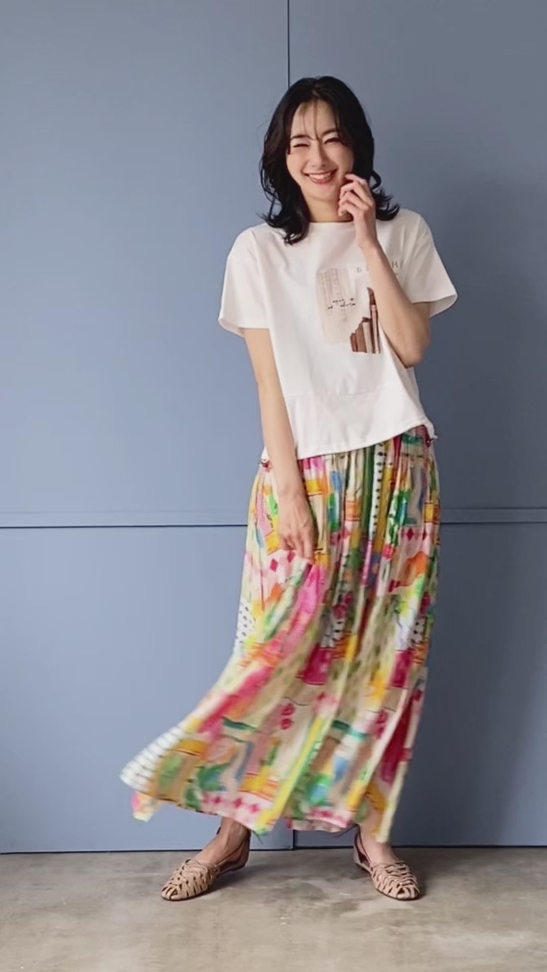 綿100％ロゴプリント裾切替裾スピンドルTシャツカットソー 46-0295