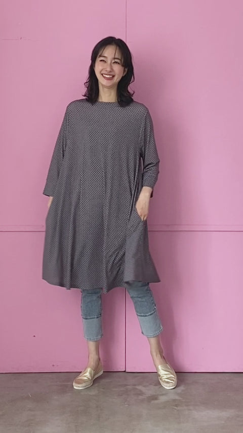 ドット柄七分袖Aラインチュニック 36-1825｜40代 50代 60代 大人の女性